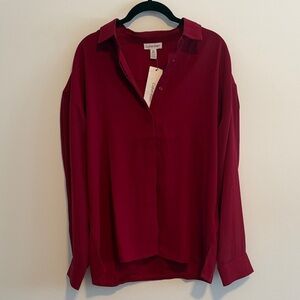 NWOT Calvin Klein Women's Dark Red Button Down Shirt